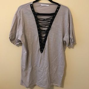 open v neck short sleeve top